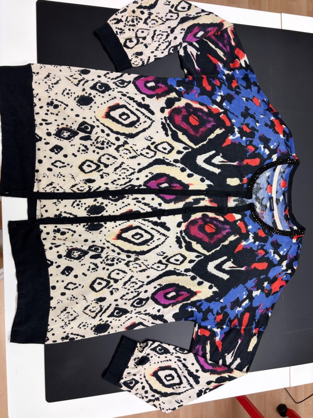 Sleeveless Ikat Print Knit Set: Cardigan and Tank Top - Cream & Multicolor